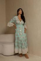 Vestido Longo Boho Chic com Bordado em Paetê, Manga Flare e Renda Elegante para Verão, Praia e Festas Especiais-5069 Vestido Longo Boho Chic com Bordado em Paetê, Manga Flare e Renda Elegante para Verão, Praia e Festas Especiais-5069