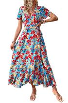 Vestido Longo Boho Floral PRETTYGARDEN Feminino Maxi Transpassado XS