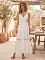 Vestido longo branco algodao boho chic indiano 3627 Vestido longo branco algodao boho chic indiano 3627