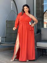 Vestido Longo Branco Casamento Civil Noiva Gestante Chá Revelação Plus Size Manga Nula Fenda Faixa