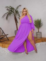 Vestido Longo Branco Casamento Civil Noiva Gestante Chá Revelação Plus Size Manga Nula Fenda Faixa