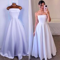 Vestido Longo Branco Casamento Civil Noivado Noiva chá revelação batizado luxo