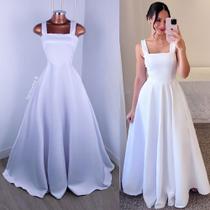 Vestido Longo Branco Casamento Civil Noivado Noiva chá revelação batizado luxo