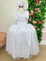 Vestido Longo Branco com Peito Rendado para Crianças - Marie