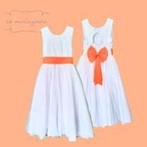 Vestido Longo branco Faixa Lisa Laranja Claro Infantil com Saia Tule Branco faixa REF4072 Vestido Longo branco Faixa Lisa Laranja Claro Infantil com Saia Tule Branco faixa REF4072