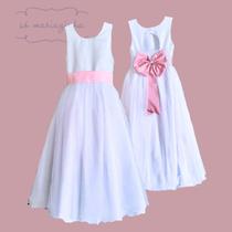 Vestido Longo branco Faixa Lisa Rosa Claro Infantil com Saia Tule Branco faixa REF4072 Vestido Longo branco Faixa Lisa Rosa Claro Infantil com Saia Tule Branco faixa REF4072