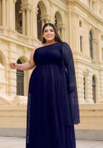 Vestido Longo Brilhoso Manga Nula Solta Única Com Fenda Plus Size Rafa