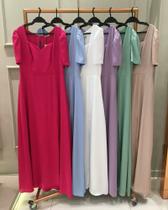 Vestido Longo Bubble Satin Fenda e Manga Buff Cor Pink Plus Size