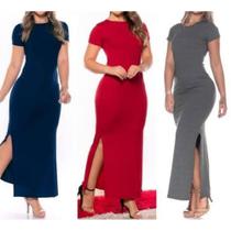 vestido longo c/manga canelada-tamanho unico