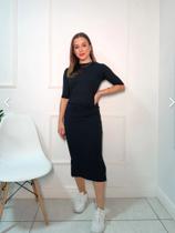 Vestido longo canelado com mangas Vestido longo canelado com mangas