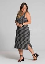 Vestido longo canelado listrado feminino médio na cor preto/branco Vestido longo canelado listrado feminino médio na cor preto/branco