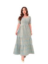 Vestido Longo Casual Bordado em Viscose Moda Verão