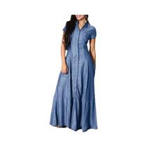 Vestido Longo Casual Elegante Em Jeans 2023 Moda Com Bolso No Pescoço E Botões Simples