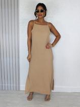 Vestido longo casual elegante soltinho decote V nas costas