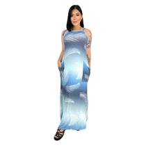 Vestido Longo Casual Feminino de Alça com Bolsos em Malha Estampado