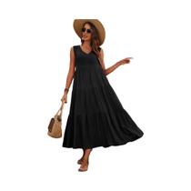 Vestido Longo Casual Feminino De Verão Com Decote Em V 2024 Elegante Amarelo Preto Com Babados Para Vestido Longo Casual Feminino De Verão Com Decote Em V 2024 Elegante Amarelo Preto Com Babados Para