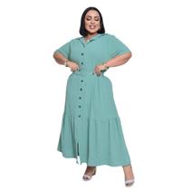 Vestido Longo Chemise Botões Plus Size G1 G2 G3 G4 Vestido Longo Chemise Botões Plus Size G1 G2 G3 G4