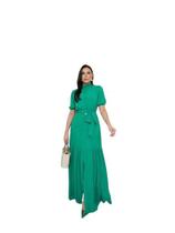 Vestido Longo Chemise Verde Bandeira Social - Moda Evangélica Modesta