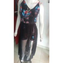 Vestido longo chifon, com shorts alça fina, recorte na frente Vestido longo chifon, com shorts alça fina, recorte na frente