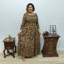 Vestido Longo Ciganinha em Viscolinho Estampado Manga 7/8 - Estampado 2 Vestido Longo Ciganinha em Viscolinho Estampado Manga 7/8 - Estampado 2