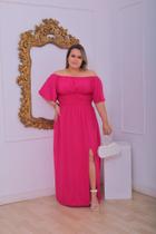 Vestido Longo Ciganinha Ombro a Ombro Plus Size com Fenda Liso