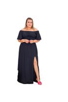 Vestido Longo Ciganinha Ombro a Ombro Plus Size com Fenda Liso