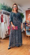 Vestido longo cinza feito em tecido veludo devorê- Bertha Vestido longo cinza feito em tecido veludo devorê- Bertha