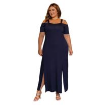 Vestido Longo Com Alça E Fenda Lateral Plus Size