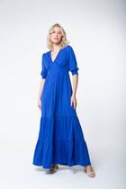 Vestido Longo com Babados Naomi - Azul