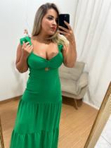 Vestido longo com decote sol Modas feminino, verde tam G Vestido longo com decote sol Modas feminino, verde tam G