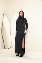 Vestido Longo com Fenda Gola Alta