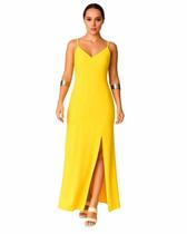 Vestido Longo com Fenda Lateral e Alças Finas em Viscose
