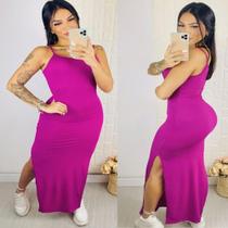 Vestido Longo com Fenda nas Laterais de Alcinha Festa Luxuoso Fucsia