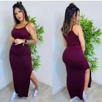 Vestido Longo com Fenda nas Laterais de Alcinha Festa Luxuoso Marsala