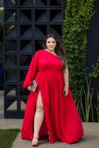 Vestido Longo Com Fenda Plus Size Manga Única Longa Com Fita Ajustável Moda