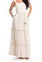 Vestido Longo Com Linho E Cinto Cordao Vestido Longo Com Linho E Cinto Cordao