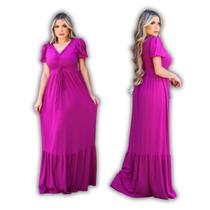 Vestido longo com mangas curta super elegante e sofisticado de estilo e confortavel para igreja aniversarios