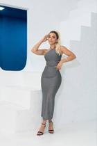 Vestido longo com rolite e Det. de Amarrar nas costas Vestido longo com rolite e Det. de Amarrar nas costas