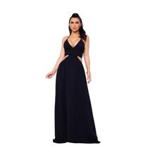 Vestido Longo Costa Nua de Alça Ajustável Decote Em V Casamento Madrinha