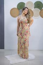 Vestido Longo Crepe Camadas Floral - Amarelo - Flávia Vestido Longo Crepe Camadas Floral - Amarelo - Flávia