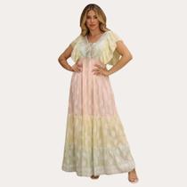 Vestido Longo Crepe Degrade Boho Chic Bordado