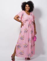 Vestido longo crepe estampado rosa