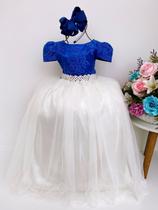 Vestido Longo Dama Branco Azul Royal Florista Infantil Luxo - Enjoy