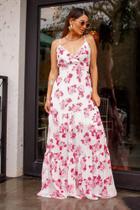 Vestido longo de alça branco com rosa Vestido longo de alça branco com rosa
