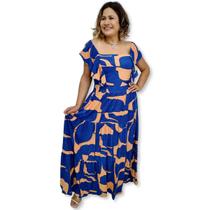 Vestido Longo de Alça com Babados Viscolinho Estampado