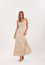 Vestido Longo De Alças Em Sarja Com Linho LUNENDER J0193