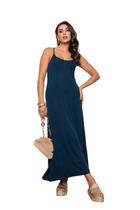 Vestido Longo de Alcinha com Bolsos Azul