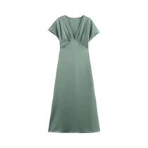 Vestido Longo De Cetim Com Decote Em V Sexy Para Mulheres, Manga Curta, Elegante Para Festas, Vestido Longo De Cetim Com Decote Em V Sexy Para Mulheres, Manga Curta, Elegante Para Festas,