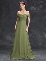 Vestido Longo De Chiffon Plissado Com Decote Coração Para Formatura, Festa E Madrinha