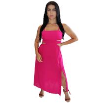 Vestido Longo De Festa Com Fenda Blogueira Decote Alcinha Bojo Pink